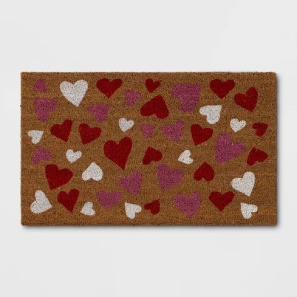 🆕 Valentine's Day All Over Red, Pink, White Hearts Coir Doormat - 30” L x 18” W